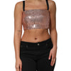 Dolce & Gabbana Pink Sequined Nylon Sleeveless Cropped Top