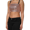 Dolce & Gabbana Pink Sequined Nylon Sleeveless Cropped Top