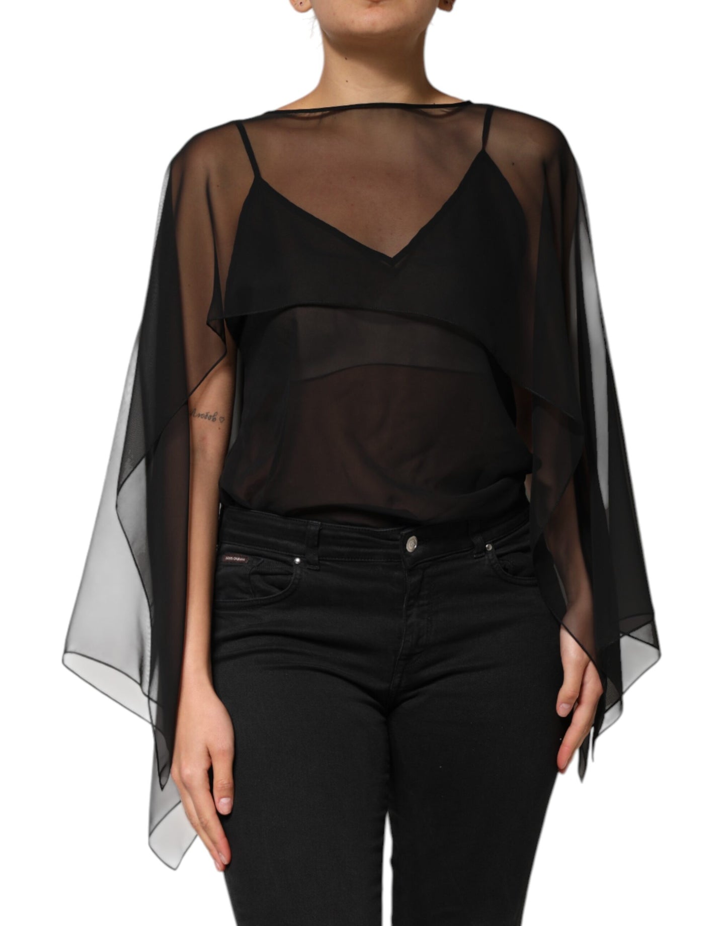 Dolce & Gabbana Black See Through Silk Chiffon Lace Blouse Top