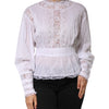 Dolce & Gabbana White Cotton Floral Lace Long Sleeves Top