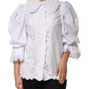 Dolce & Gabbana White Ruffled Lace Embellished Blouse Top