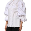 Dolce & Gabbana White Ruffled Lace Embellished Blouse Top