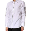 Dolce & Gabbana White Crystal Embellished Collared Shirt Top
