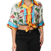 Dolce & Gabbana Multicolor Chili Silk Cropped Blouse Top