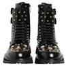 Dolce & Gabbana Black Studded Lace Up Mid Calf Boots Shoes