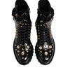 Dolce & Gabbana Black Studded Lace Up Mid Calf Boots Shoes