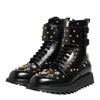 Dolce & Gabbana Black Studded Lace Up Mid Calf Boots Shoes