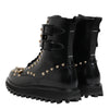 Dolce & Gabbana Black Studded Lace Up Mid Calf Boots Shoes