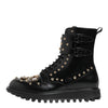 Dolce & Gabbana Black Studded Lace Up Mid Calf Boots Shoes