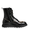 Dolce & Gabbana Black Studded Lace Up Mid Calf Boots Shoes