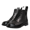 Dolce & Gabbana Brown Black Lace Up Mid Calf Men Boots Shoes