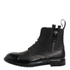 Dolce & Gabbana Brown Black Lace Up Mid Calf Men Boots Shoes