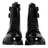 Dolce & Gabbana Black Leather Lace Up Mid Calf Boots Shoes