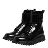 Dolce & Gabbana Black Leather Lace Up Mid Calf Boots Shoes