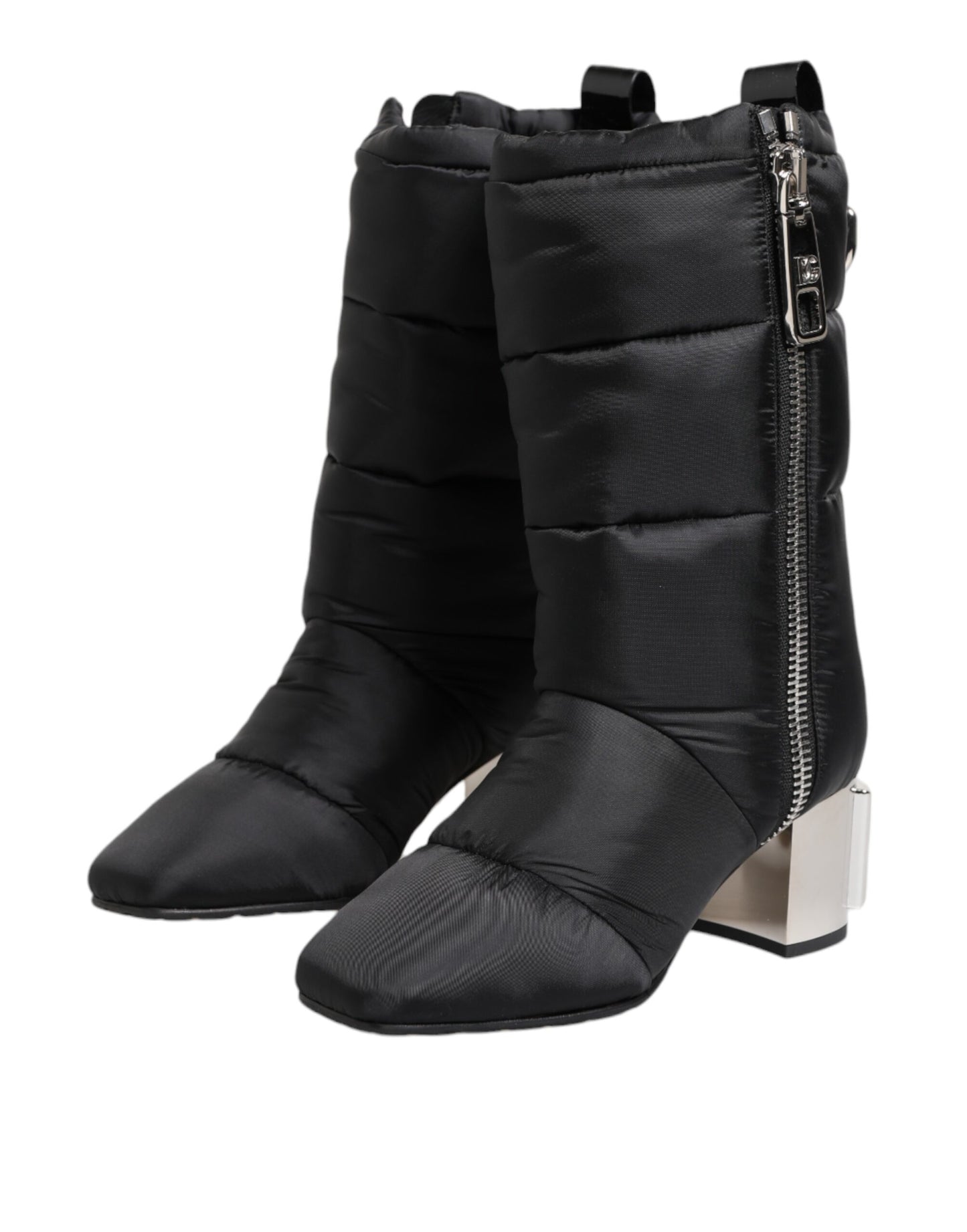 Dolce & Gabbana Black Padded Mid Calf Logo Heel Boots Shoes