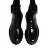 Dolce & Gabbana Black Leather Lace Up Mid Calf Boots Shoes