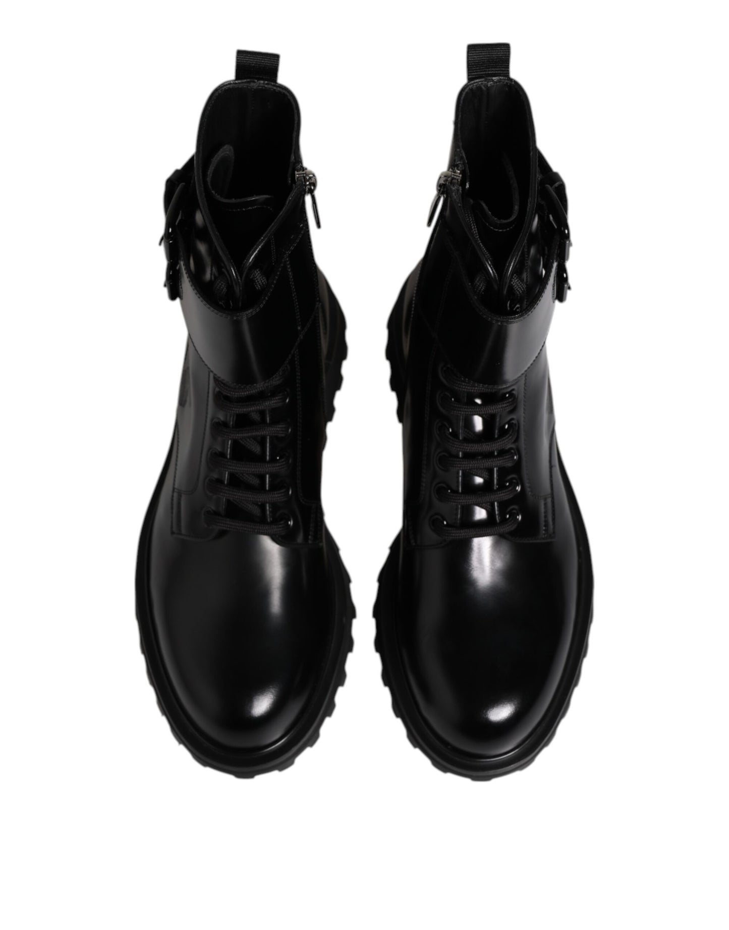 Dolce & Gabbana Black Leather Lace Up Mid Calf Boots Shoes