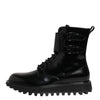 Dolce & Gabbana Black Leather Lace Up Mid Calf Boots Shoes