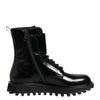 Dolce & Gabbana Black Leather Lace Up Mid Calf Boots Shoes