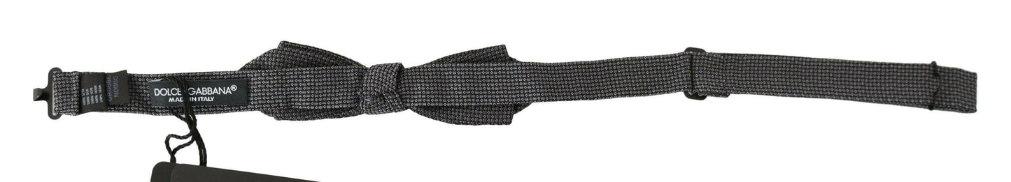 Dolce & Gabbana Gray Patterned Silk Adjustable Neck Bow Tie Papillon
