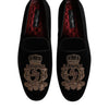 Dolce & Gabbana Black Velvet Gold Crown Mens Loafers Shoes