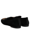 Dolce & Gabbana Black Velvet Gold Crown Mens Loafers Shoes