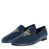 Dolce & Gabbana Blue Velvet DG Logo Loafers Formal Shoes