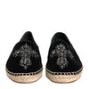 Dolce & Gabbana Black Cross Crystal Slip On Espadrille Shoes