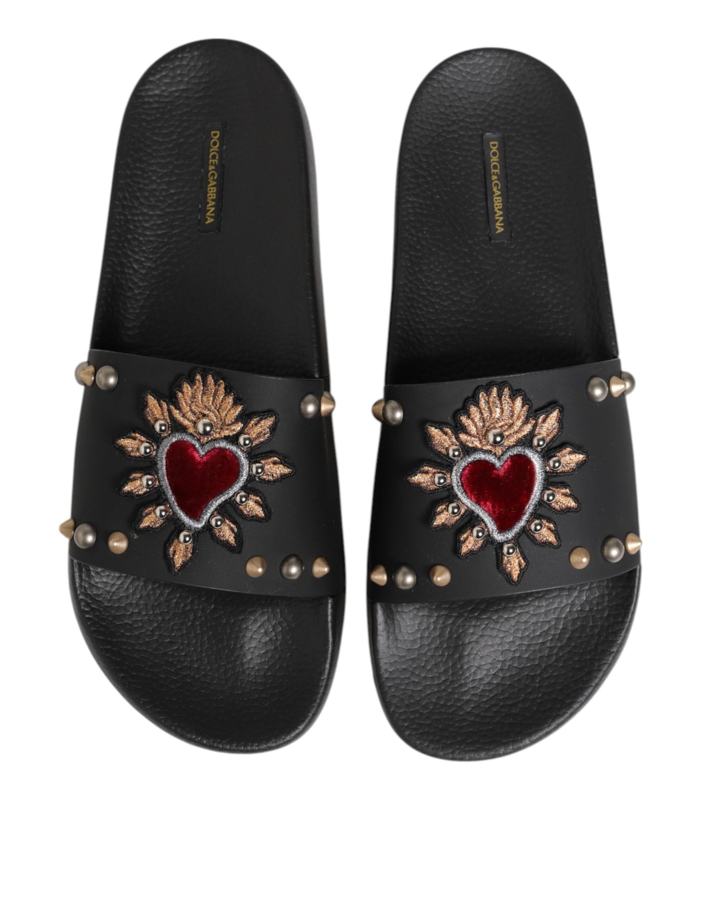 Dolce & Gabbana Black Rubber Sacred Heart Slides Men Beachwear Shoes