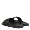 Dolce & Gabbana Black Rubber Sacred Heart Slides Men Beachwear Shoes