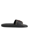 Dolce & Gabbana Black Rubber Sacred Heart Slides Men Beachwear Shoes