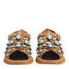 Dolce & Gabbana Brown Leather Studded Slides Sandals Shoes