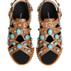 Dolce & Gabbana Brown Leather Studded Slides Sandals Shoes
