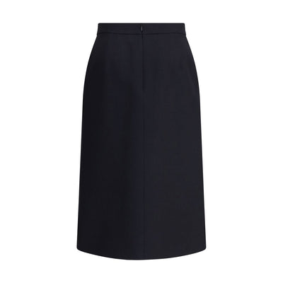 Valentino Black Fleece Wool Midi Skirt