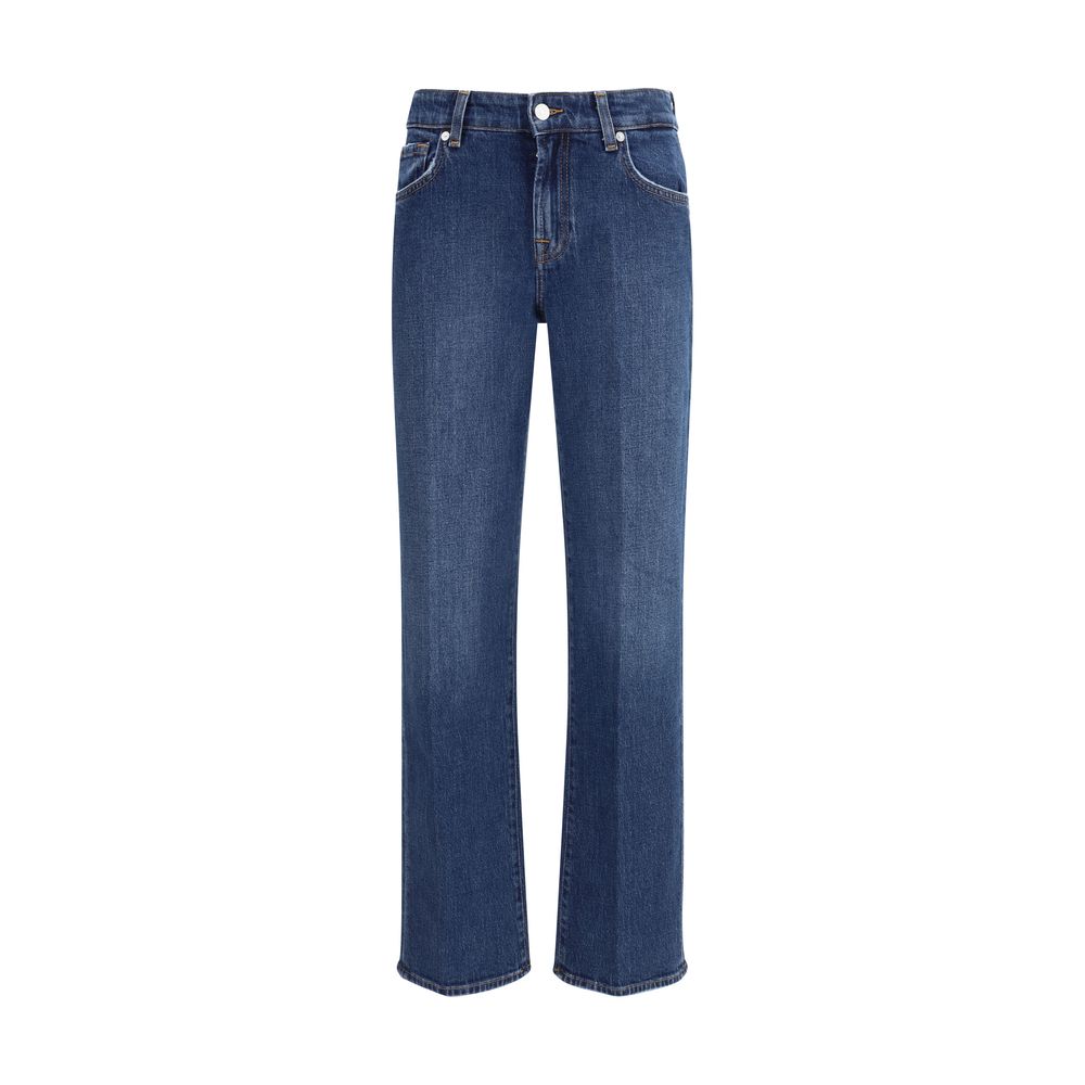 7FOR Blue Cotton Straight-Leg Jeans