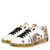 Dolce & Gabbana White Gold Crystal Portofino Sneakers Shoes