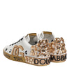 Dolce & Gabbana White Gold Crystal Portofino Sneakers Shoes