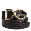 Dolce & Gabbana Black Exotic Leather DG Logo Buckle Belt