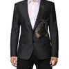 Dolce & Gabbana Dark Gray Bee Embroidery Wool Coat Blazer