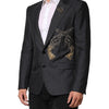 Dolce & Gabbana Dark Gray Bee Embroidery Wool Coat Blazer