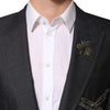 Dolce & Gabbana Dark Gray Bee Embroidery Wool Coat Blazer