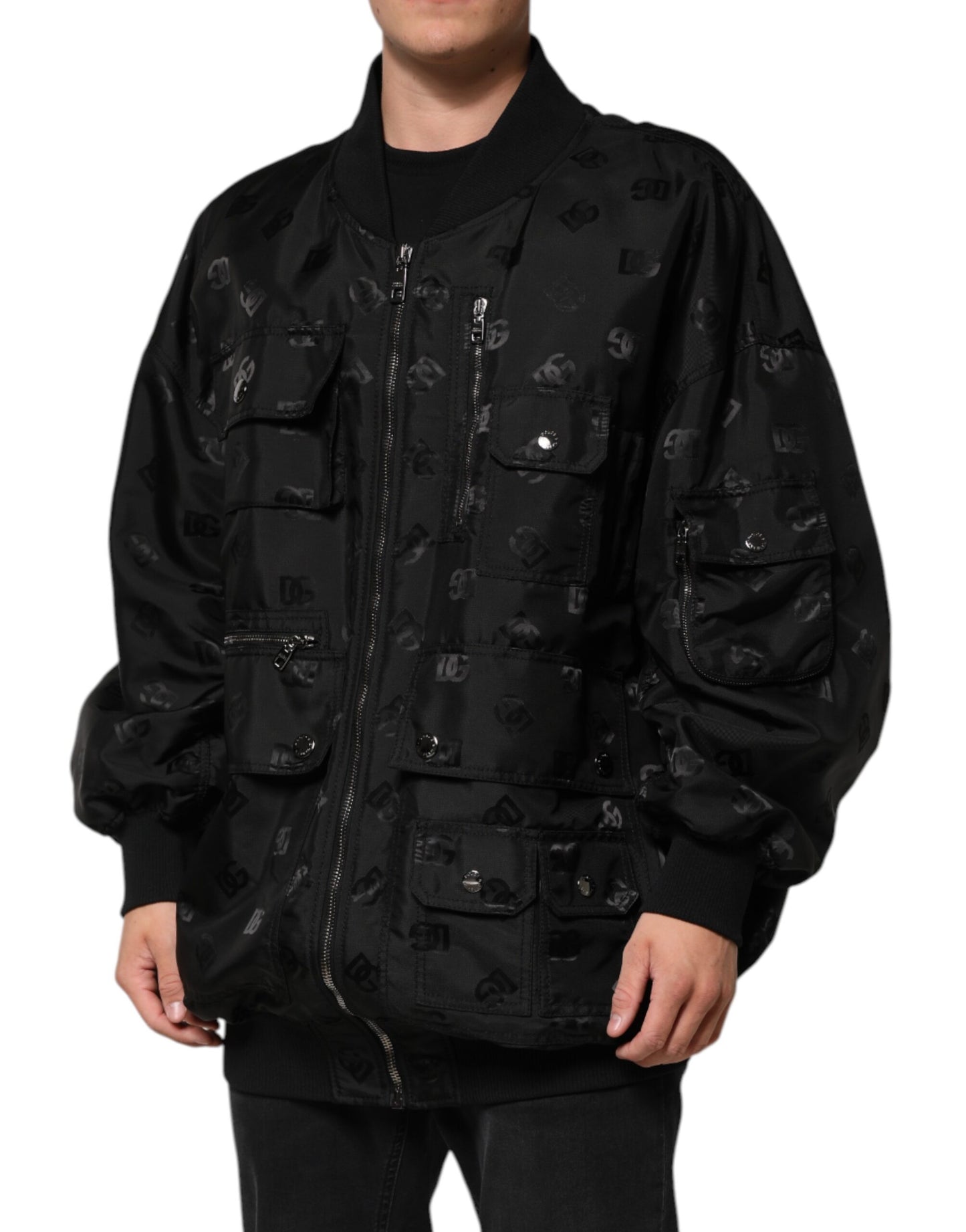 Dolce & Gabbana Black Cargo Windbraker Logo Mania Jacket