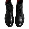 Dolce & Gabbana Black Leather Lace Up Mid Calf Boots Shoes