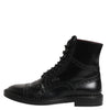Dolce & Gabbana Black Leather Lace Up Mid Calf Boots Shoes