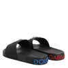 Dolce & Gabbana Black Leather Slides Flats Beachwear Shoes