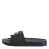 Dolce & Gabbana Black Leather Slides Flats Beachwear Shoes