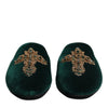 Dolce & Gabbana Green Velvet Cross Embellished Slippers Shoes