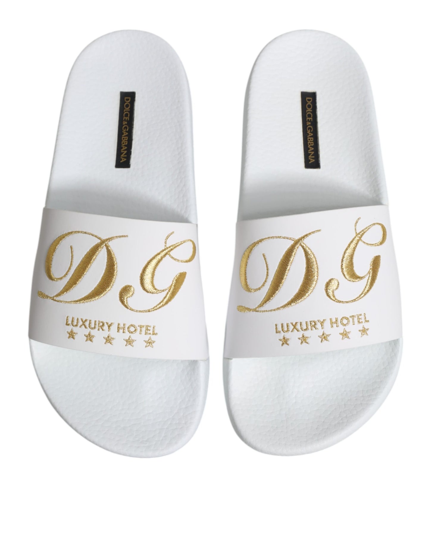 Dolce & Gabbana White Leather Slides Sandals Beachwear Shoes