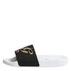 Dolce & Gabbana White Black Leather Sandals Beachwear Shoes