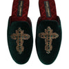 Dolce & Gabbana Green Velvet Cross Embellished Slippers Shoes